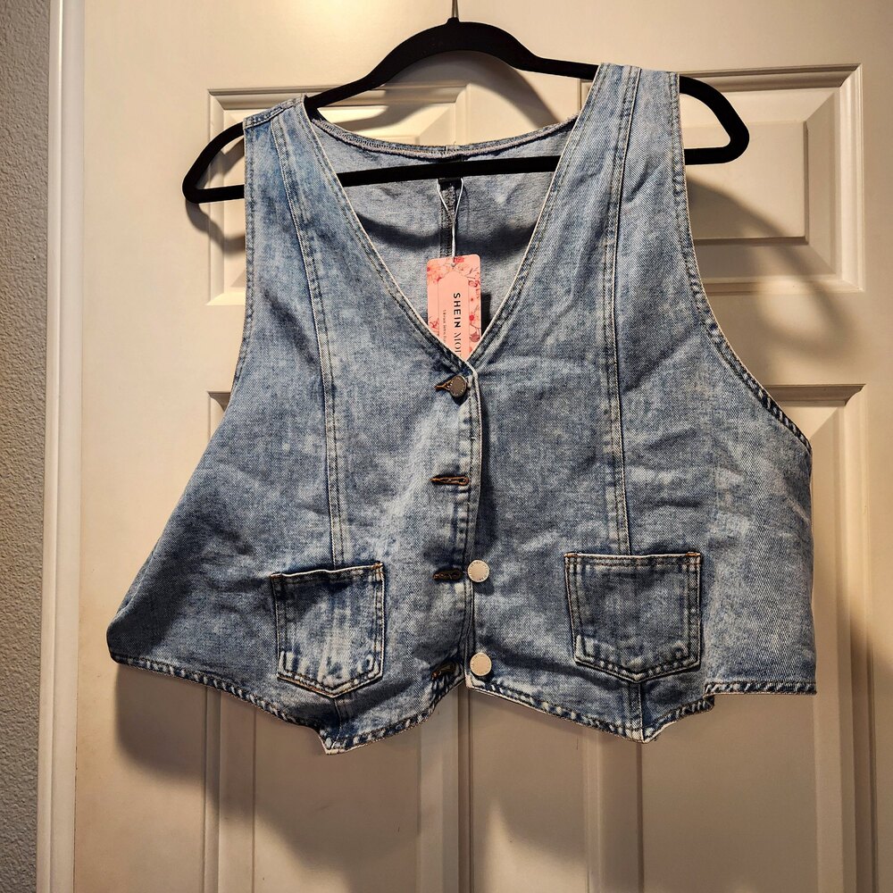 SHEIN Denim Vest Crop Button Front Pockets Size 3XL Y2K